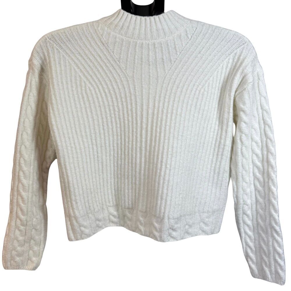 gbGIRLS Cable Knit Ribbed Sweater White Girls Size L Pullover, Mock Neck